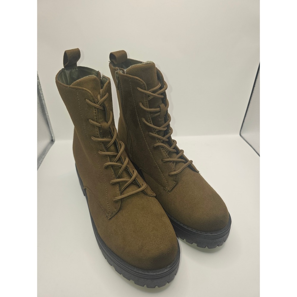 Rouge Helium Faux Suede Lace Up Lug Sole Chunky Combat Ankle Boots Womens Size 9